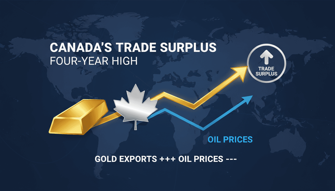 Graph showing Canada's trade surplus growth driven by gold exports.