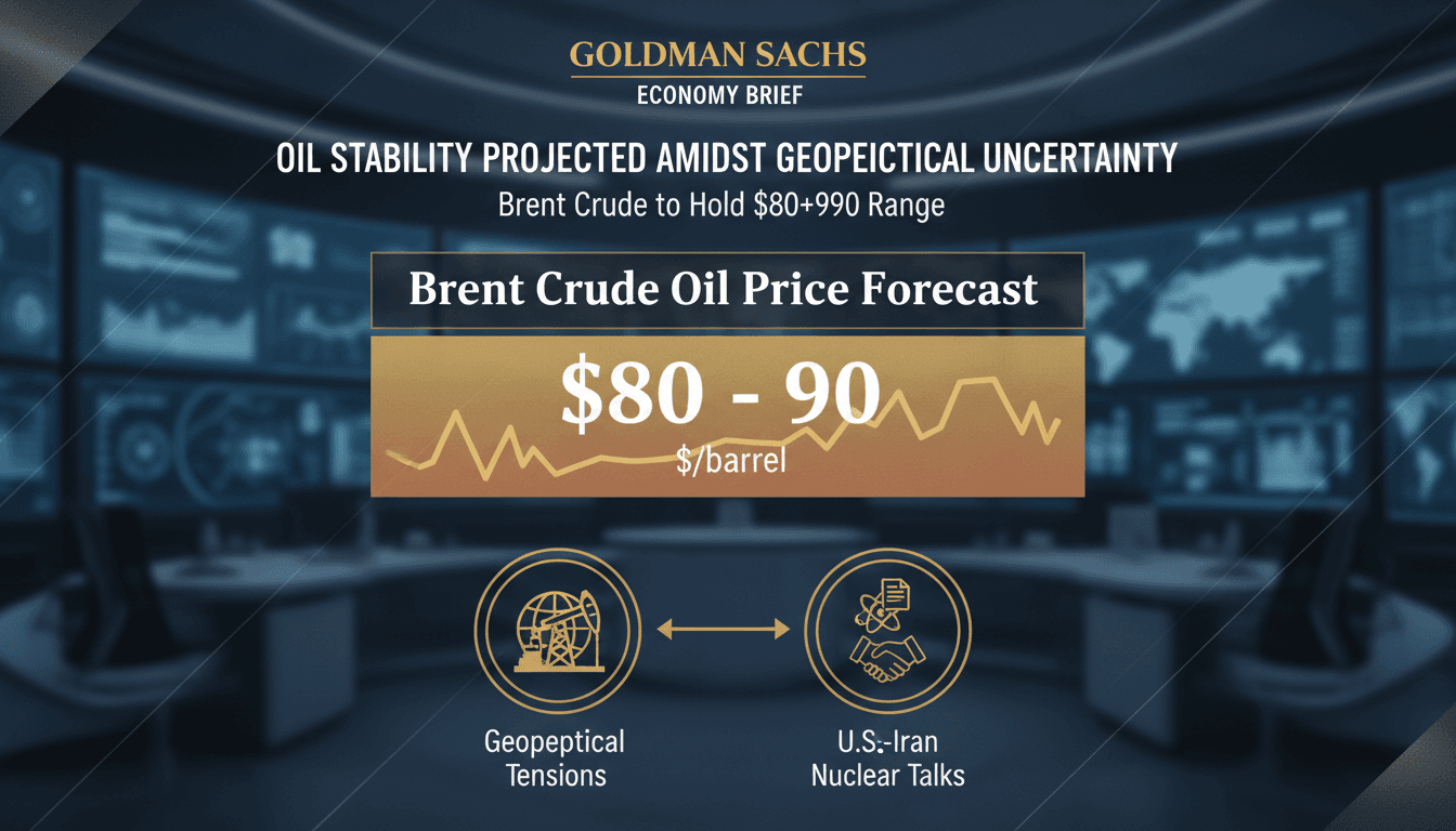 Graph showing projected Brent crude oil prices and geopolitical influences.