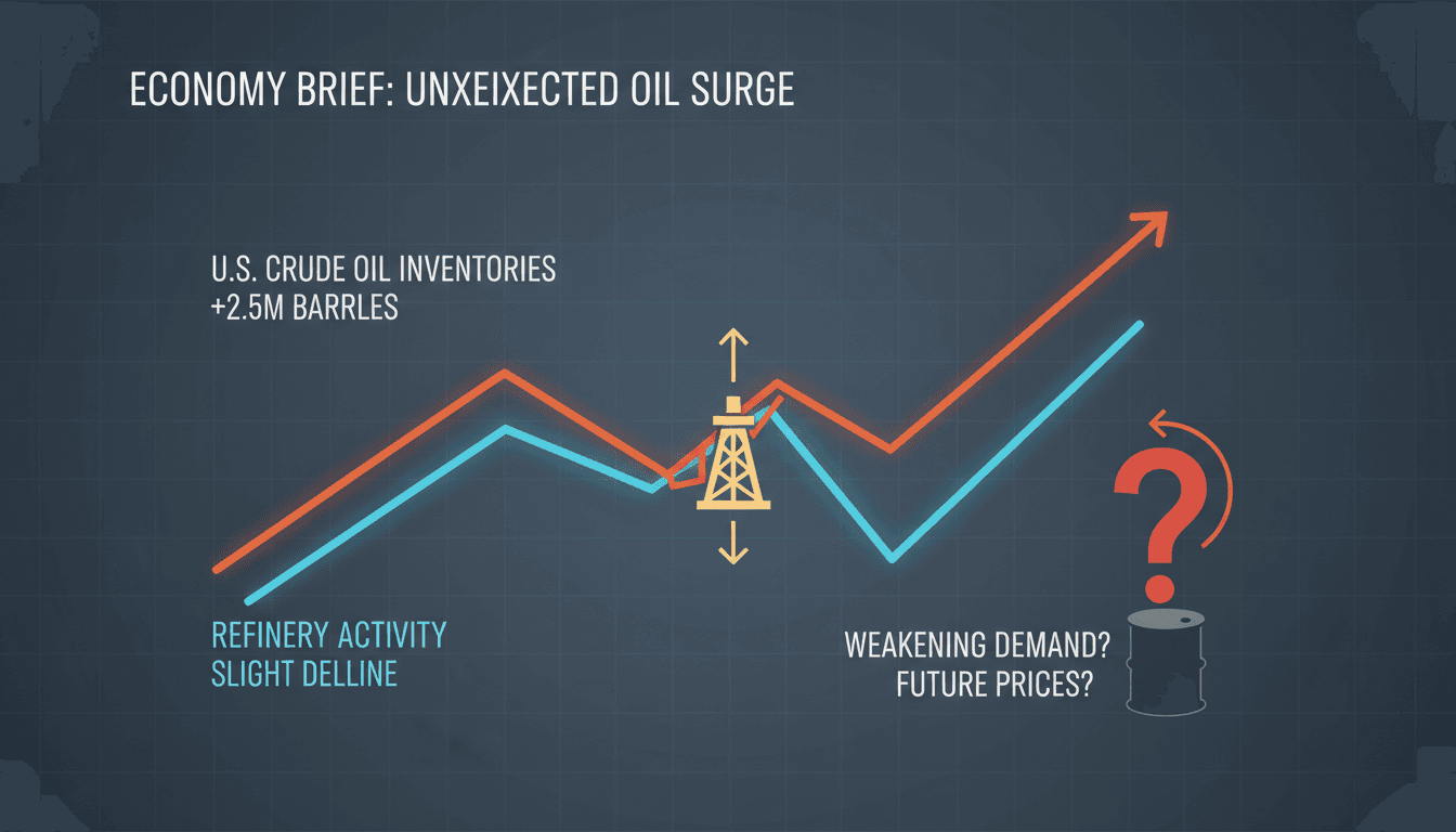 Graph showing the rise in U.S. crude oil inventories and refinery activity trends.