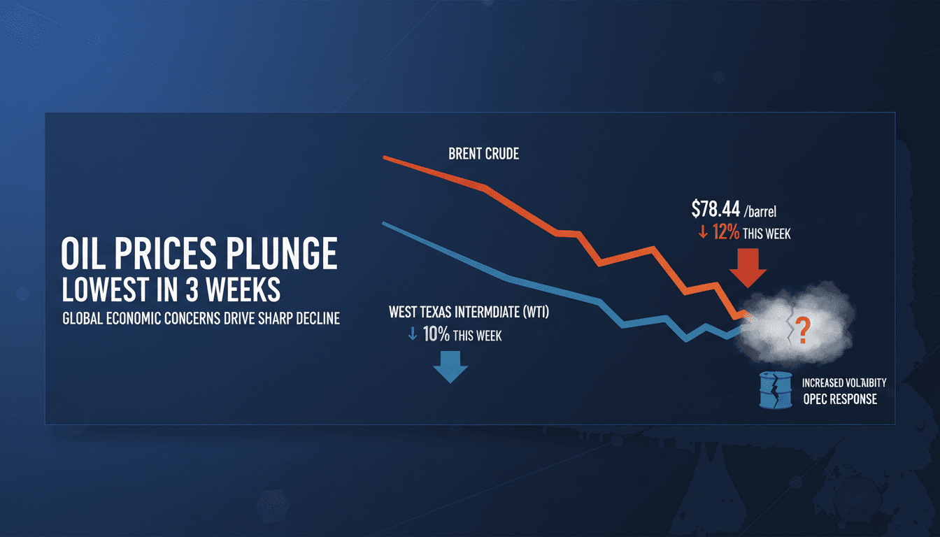 Graph showing the decline in Brent crude prices over the past week.