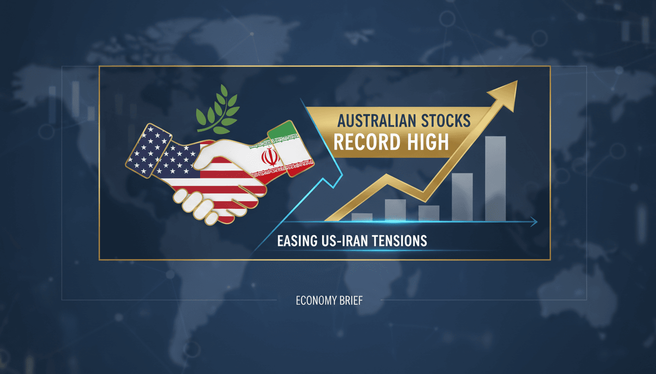 Australian stock market graph showing record highs amid easing tensions