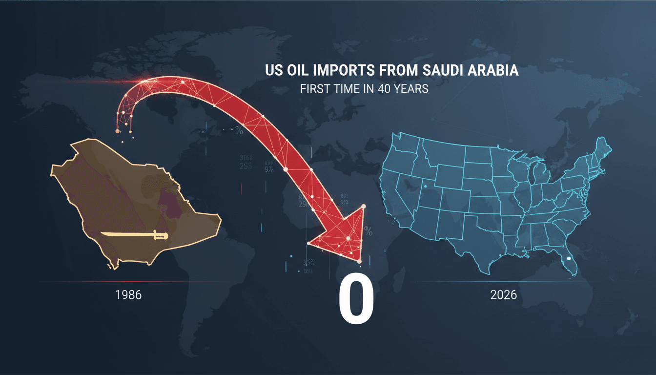 Graph showing the decline of US oil imports from Saudi Arabia over 40 years.