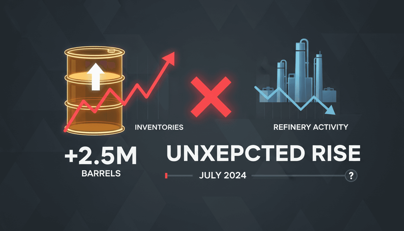 Graph showing the rise in U.S. crude oil inventories and refinery activity trends.