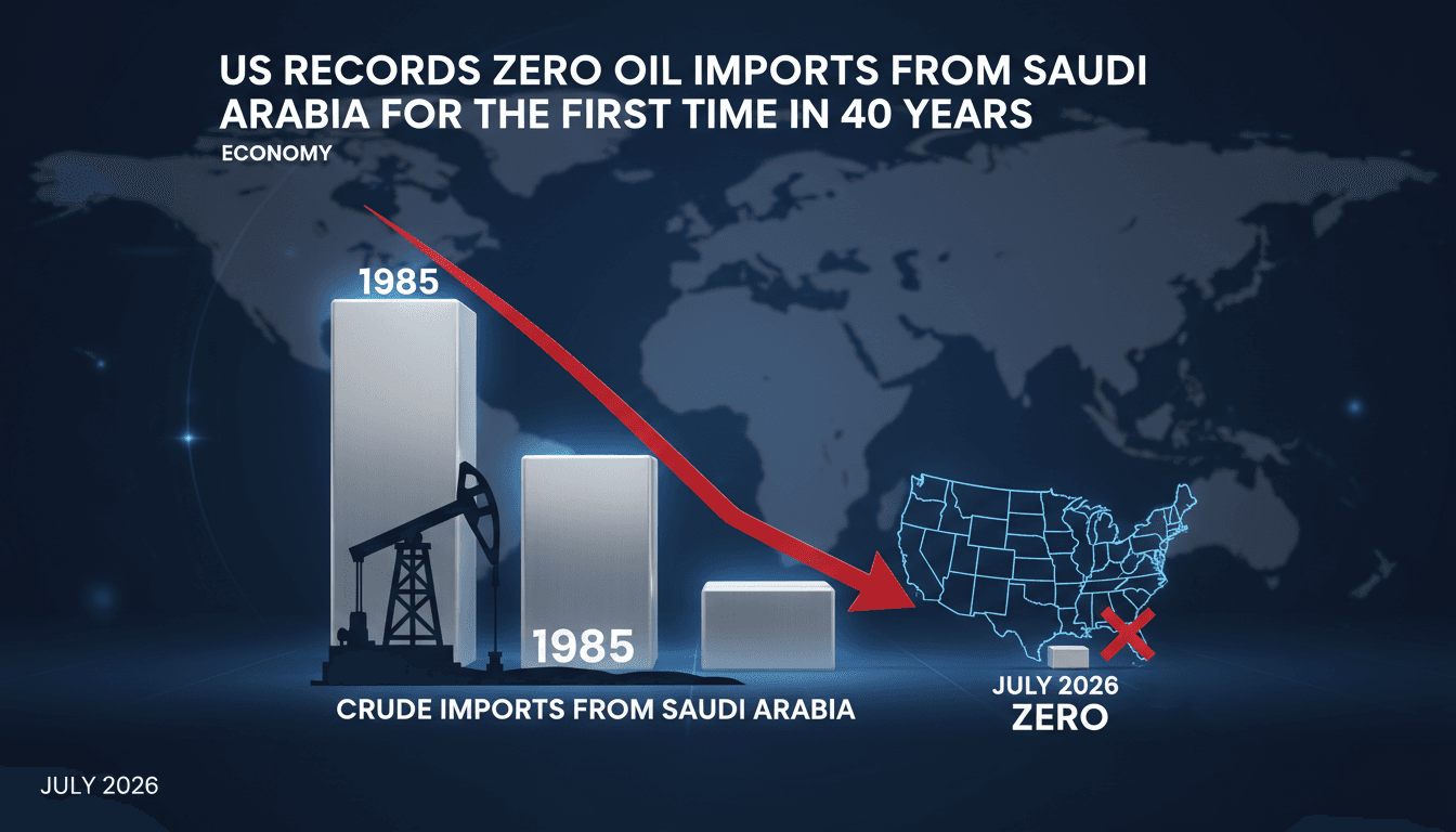U.S. oil imports from Saudi Arabia drop to zero for the first time in 40 years.