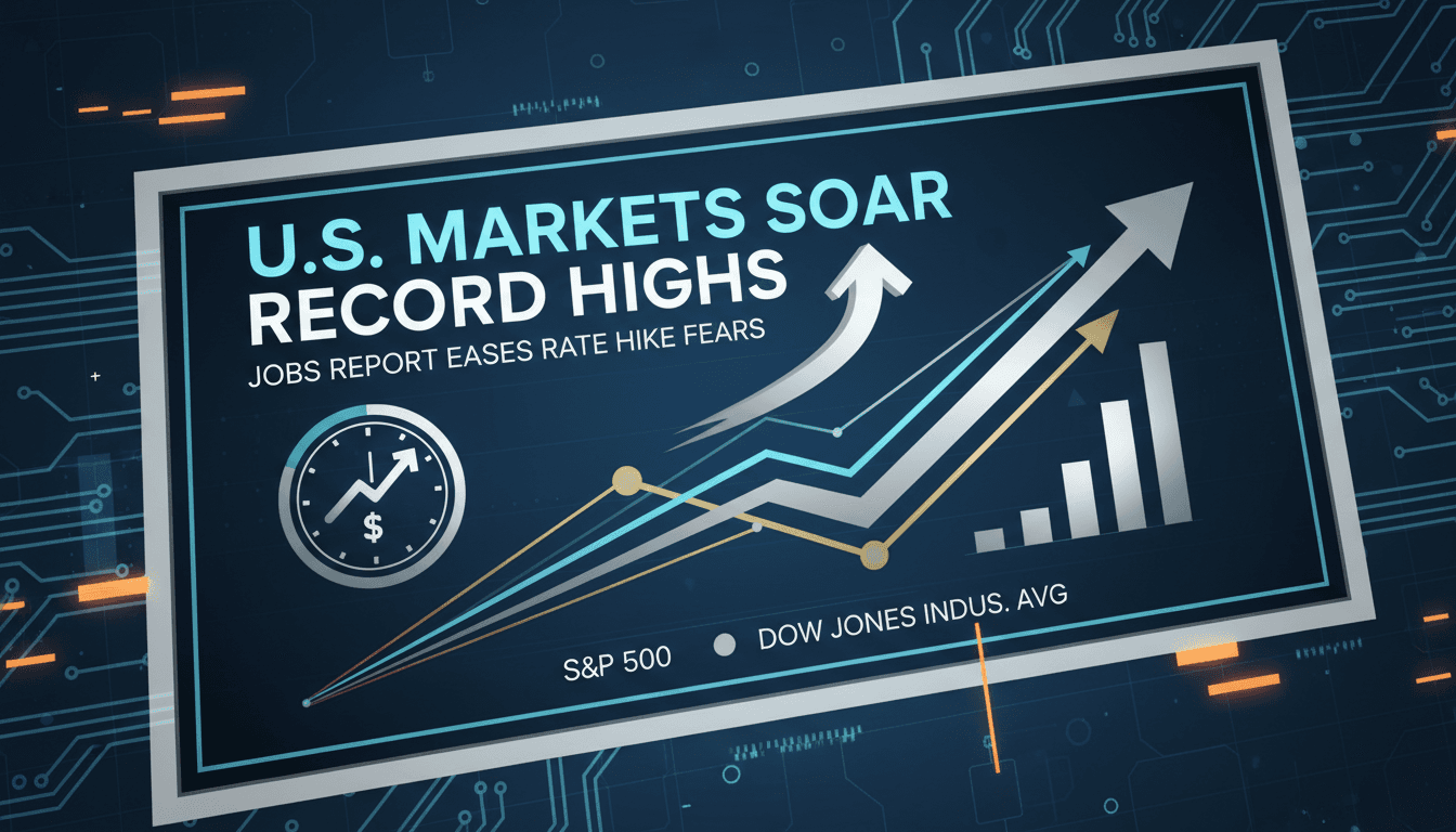 U.S. stock market graph showing record highs following jobs report
