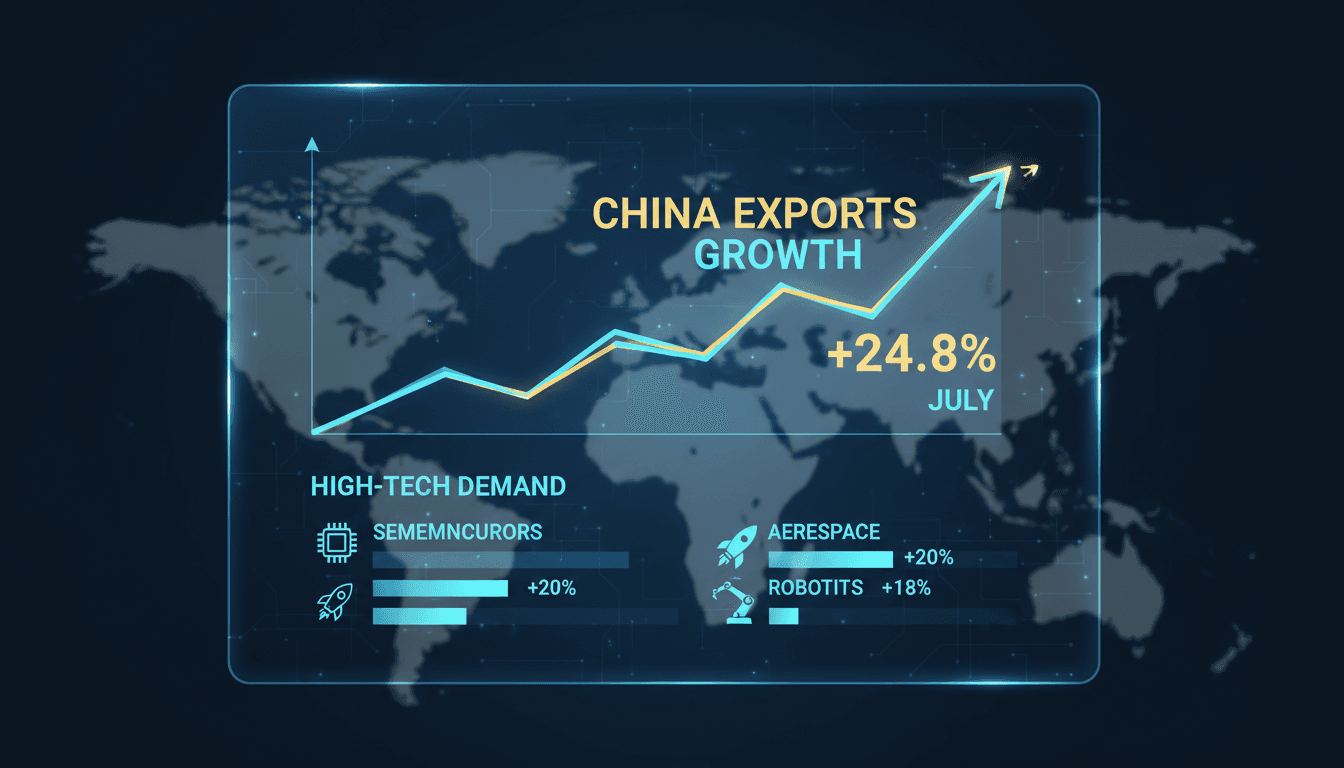 Graph showing China's export growth in July 2026 driven by high-tech products.