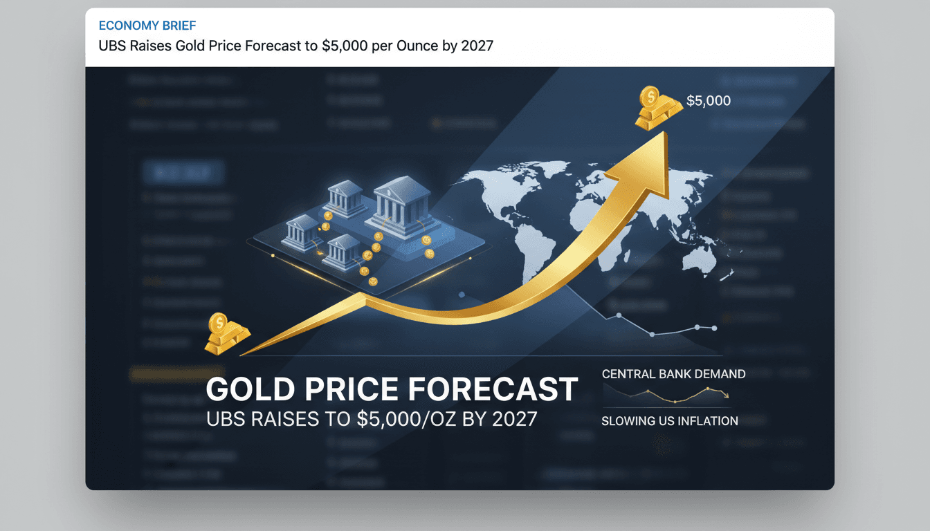UBS gold price forecast graphic showing projected increase to $5,000 per ounce.