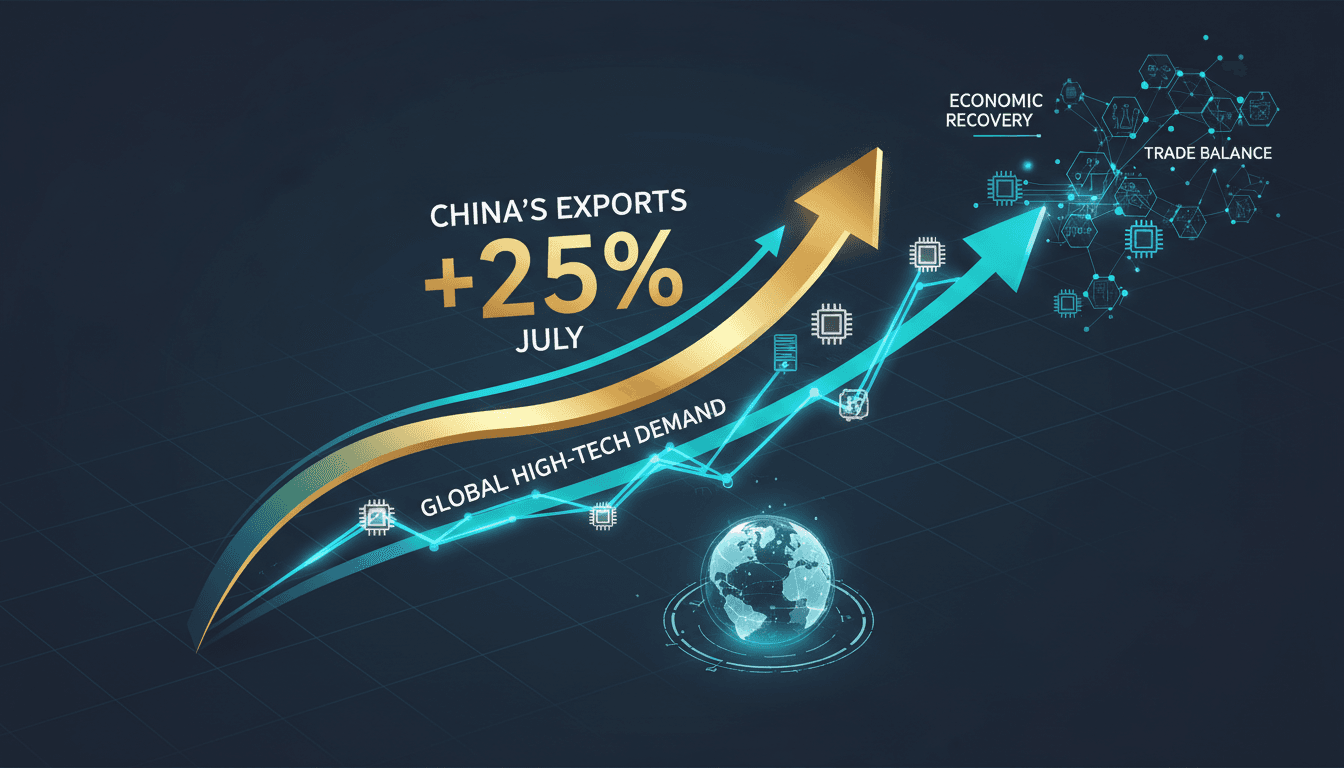 Graph showing China's export growth and high-tech demand trends in July.