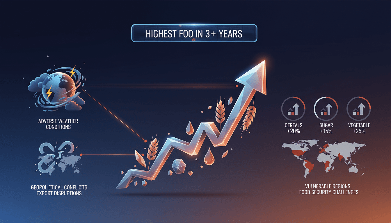 Graph showing the rise in global food prices over three years.