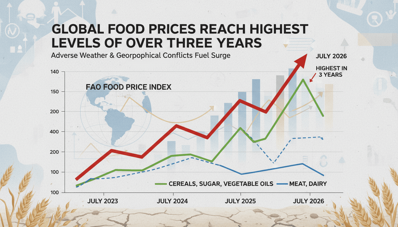 Graph showing the rise in global food prices over three years