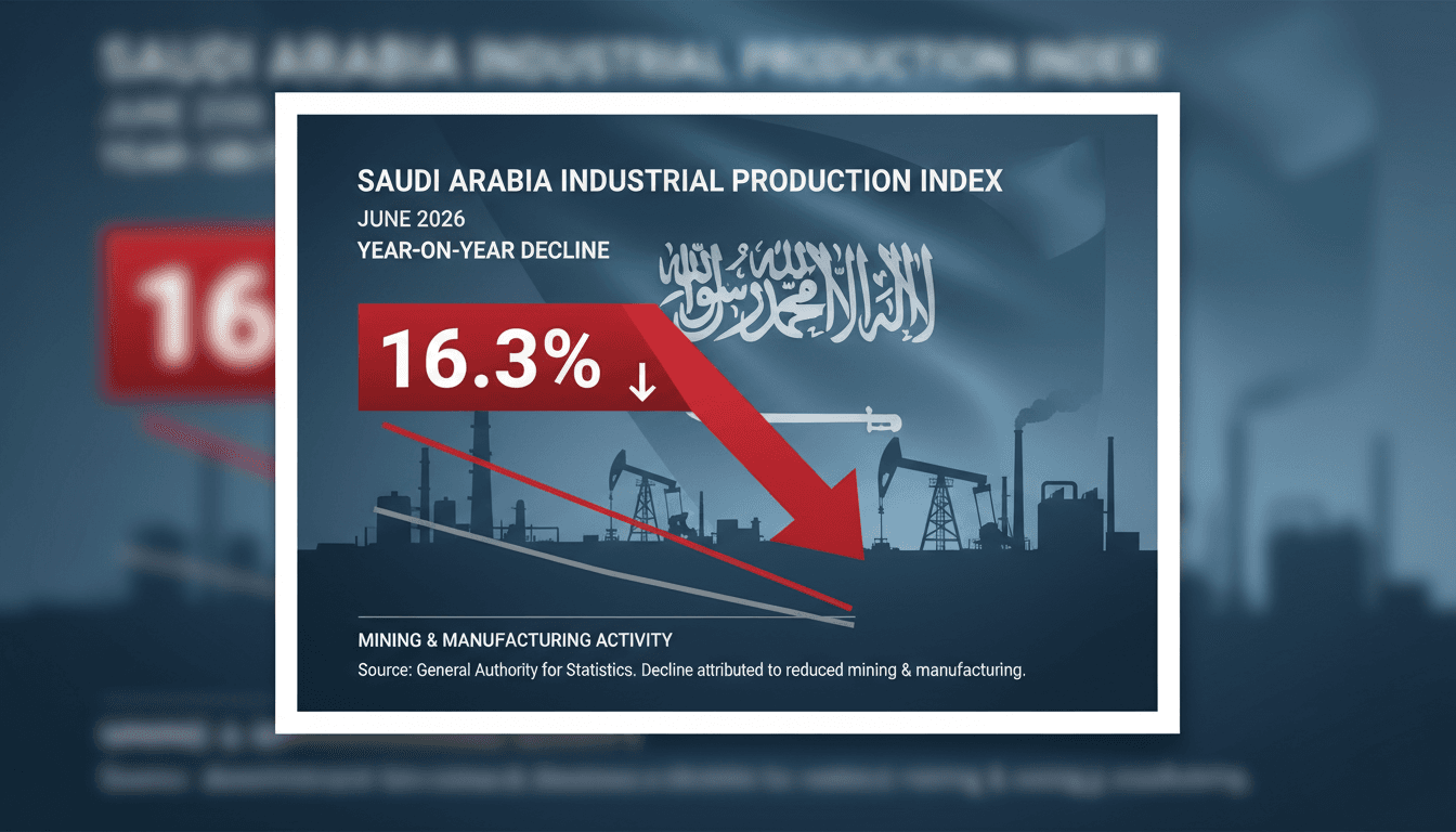 Graph showing the decline of Saudi Arabia's Industrial Production Index in June 2026.