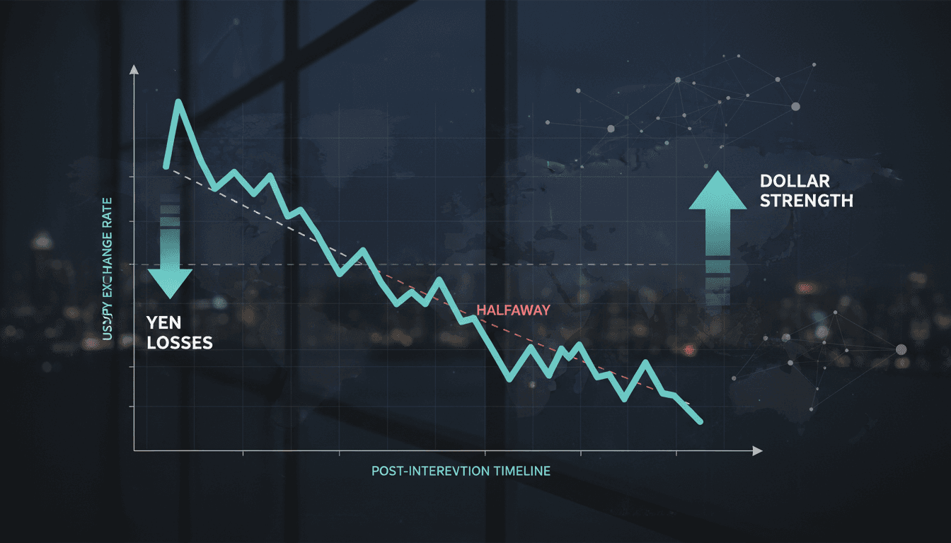 Graph showing the decline of the Japanese yen against the U.S. dollar after intervention efforts.