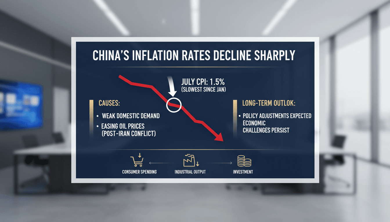 Graph showing the decline in China's inflation rates and consumer price index growth.