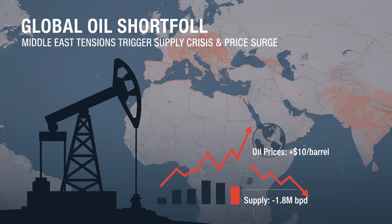 Graph showing projected oil supply shortfall and rising prices due to geopolitical tensions.