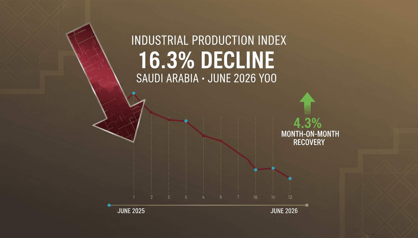 Graph showing the decline of Saudi Arabia's industrial production index in June 2026.