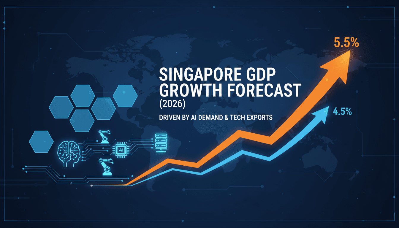 Singapore skyline with digital technology overlay representing AI growth