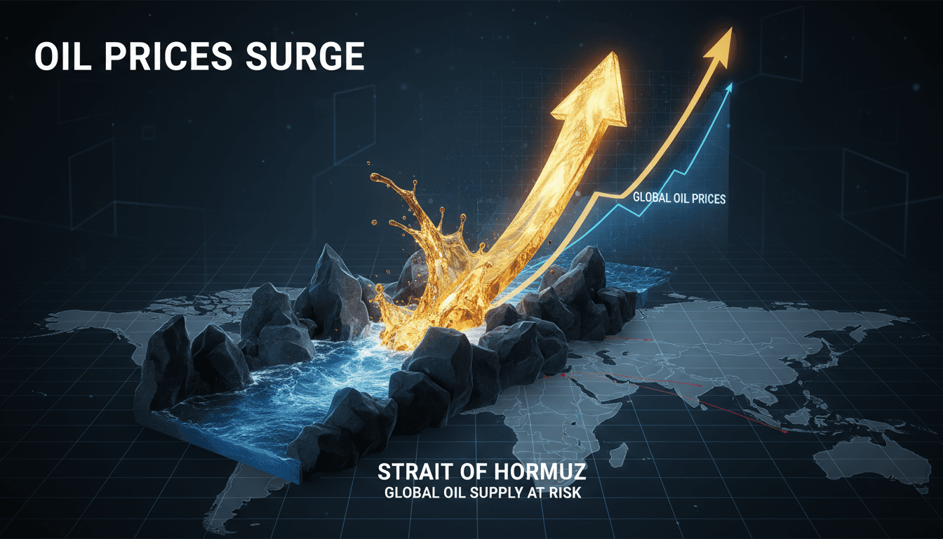 Oil prices rising due to geopolitical tensions in the Strait of Hormuz.