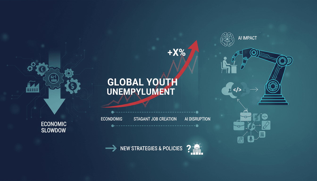 Graph showing the rise in global youth unemployment rates and AI's influence on job markets.