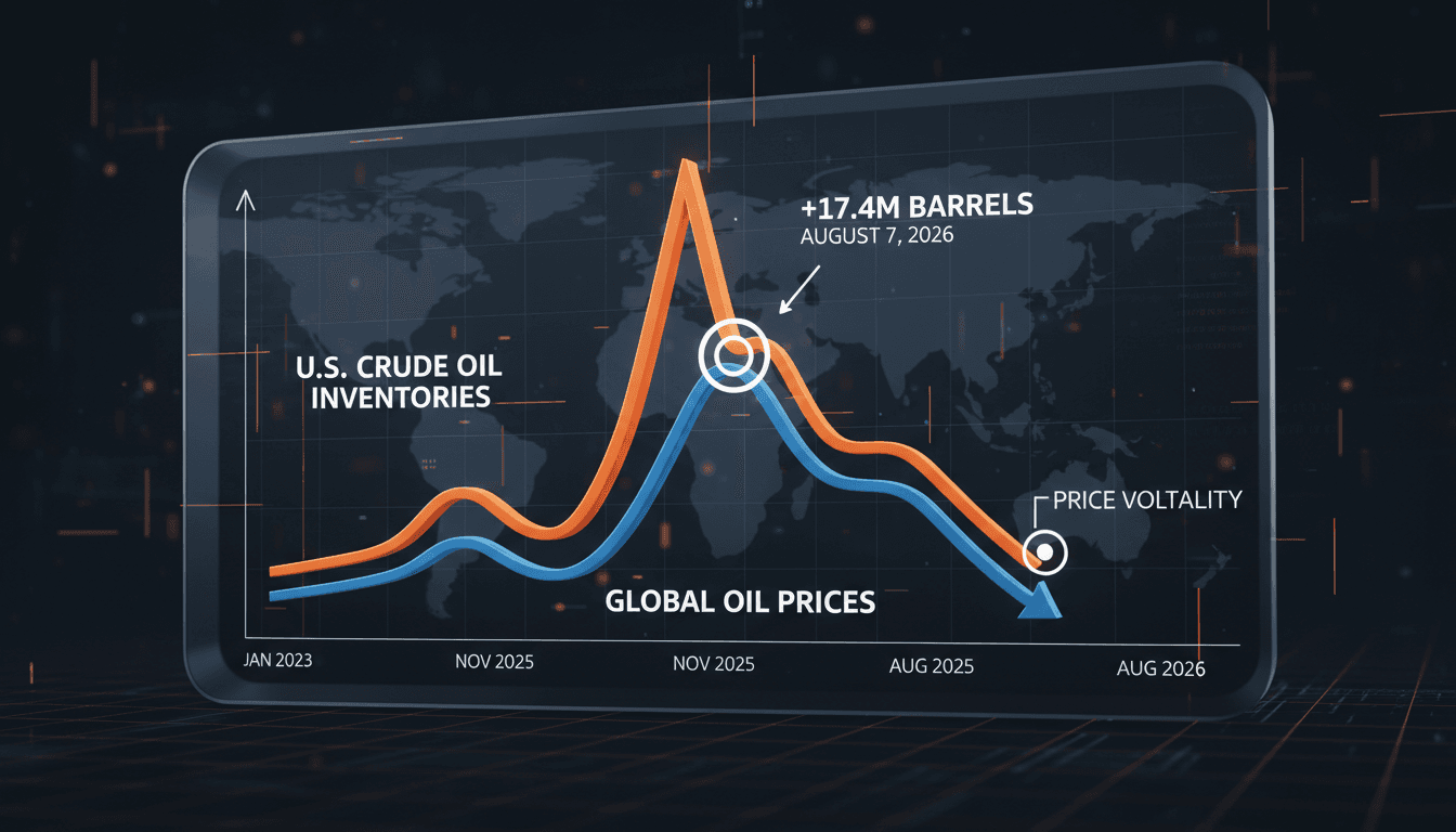 Graph showing the rise in U.S. crude oil inventories and decline in exports.