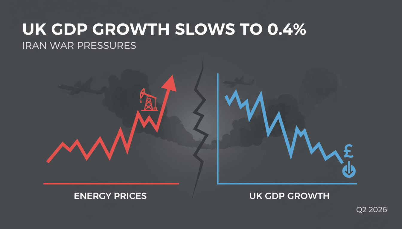 Graph showing UK GDP growth rate and energy price trends during the Iran war.