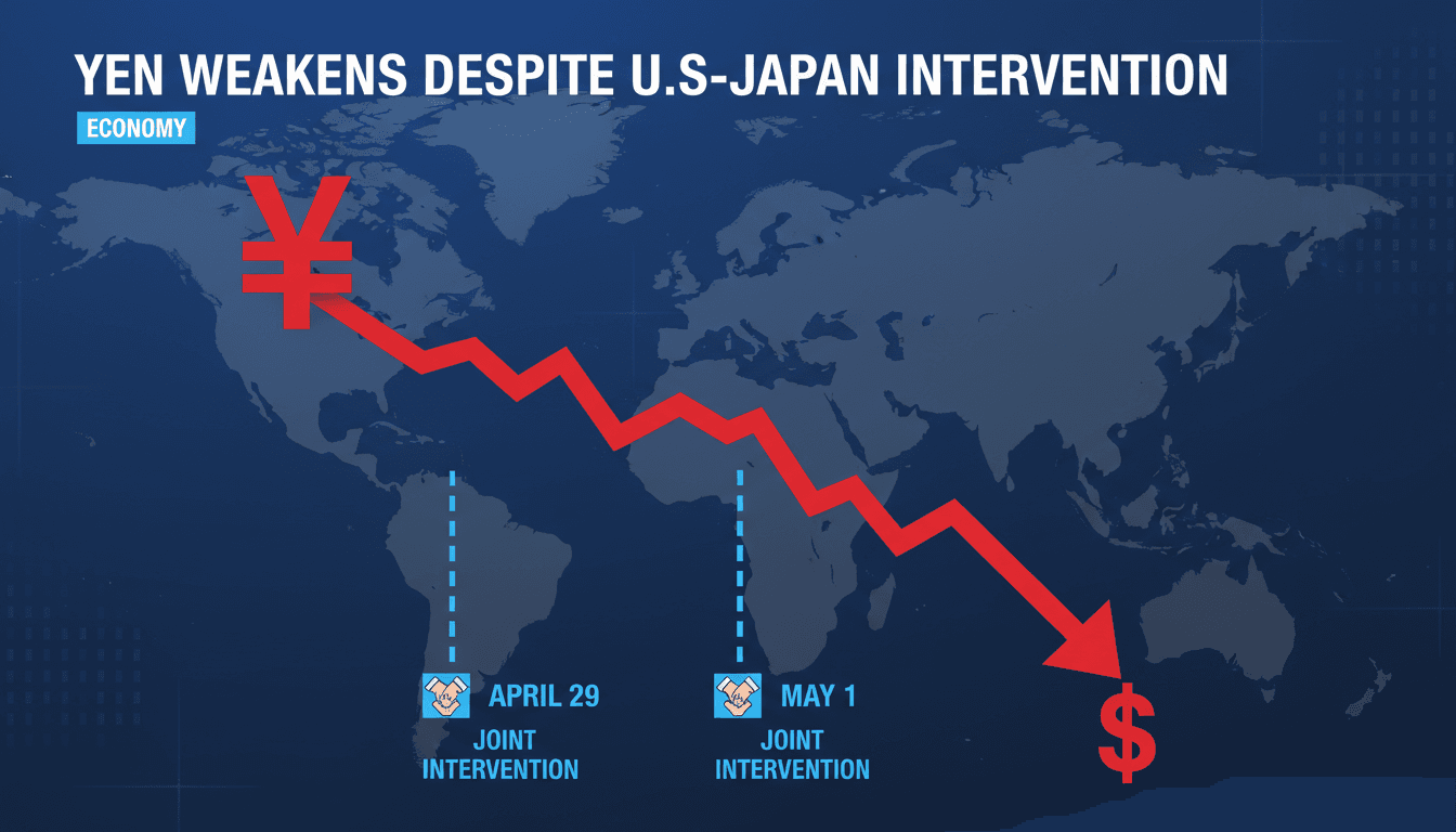 Yen currency notes with a declining graph against the dollar.