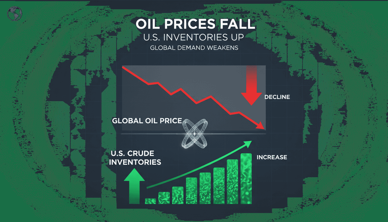 Graph showing the decline in oil prices alongside rising U.S. crude inventories.