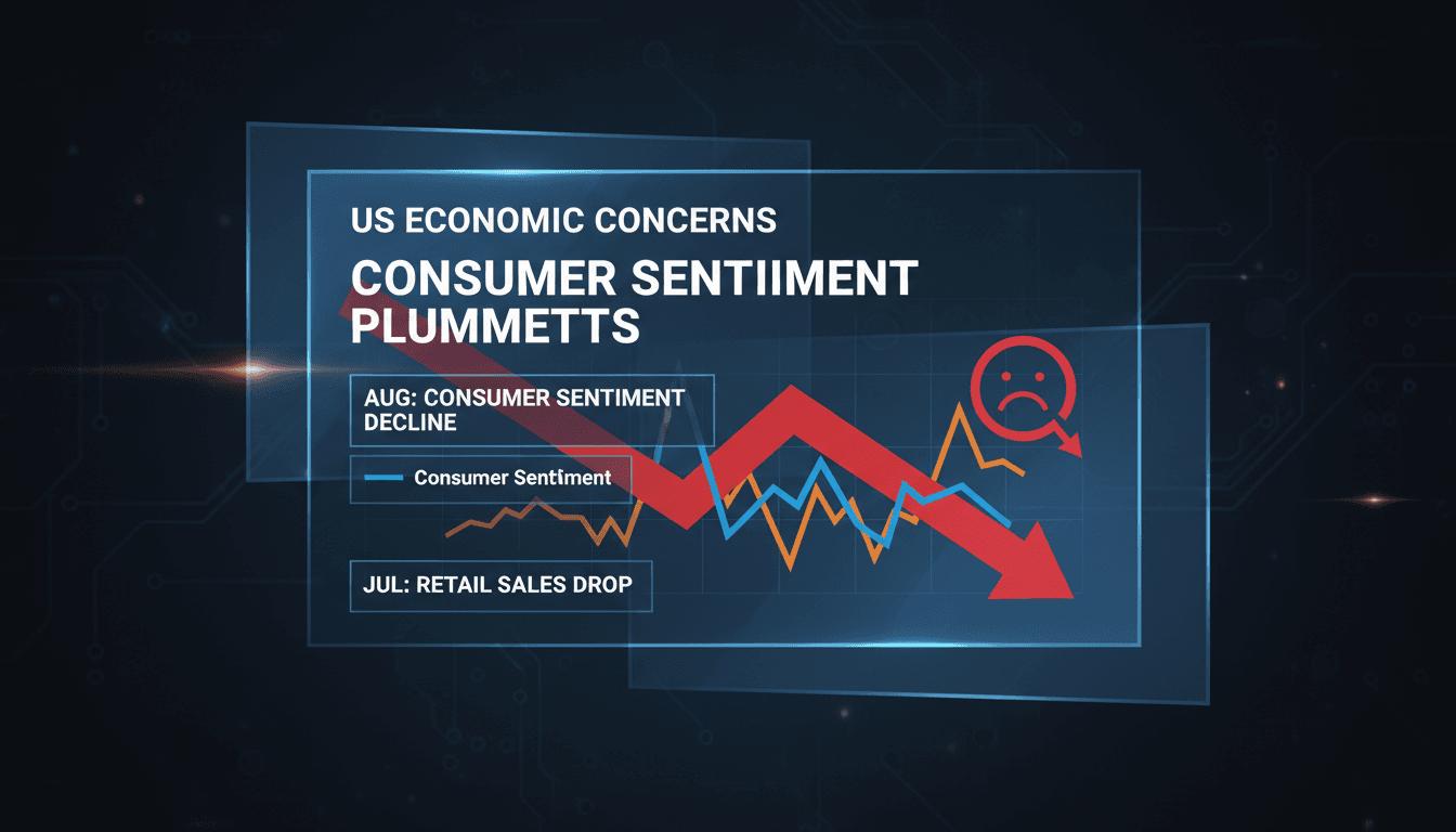 Graph showing the decline in US consumer sentiment and retail sales trends.