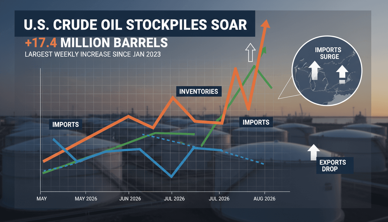Graph showing the rise in U.S. crude oil inventories and export trends.