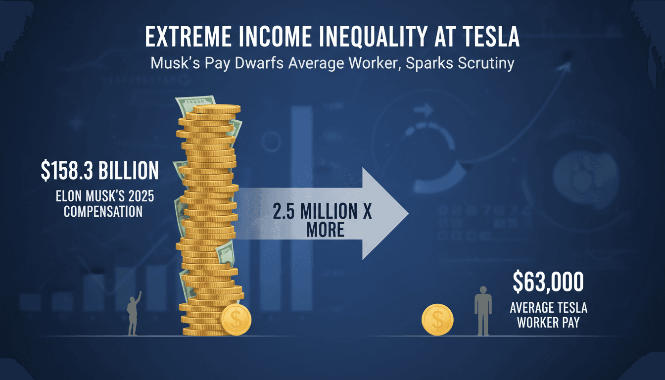 Illustration of income disparity between Elon Musk and Tesla workers.