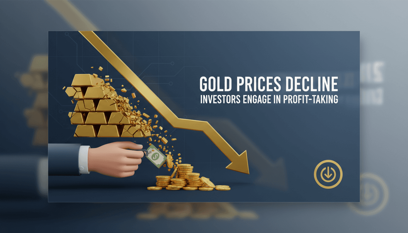 Gold bars with a declining price chart in the background