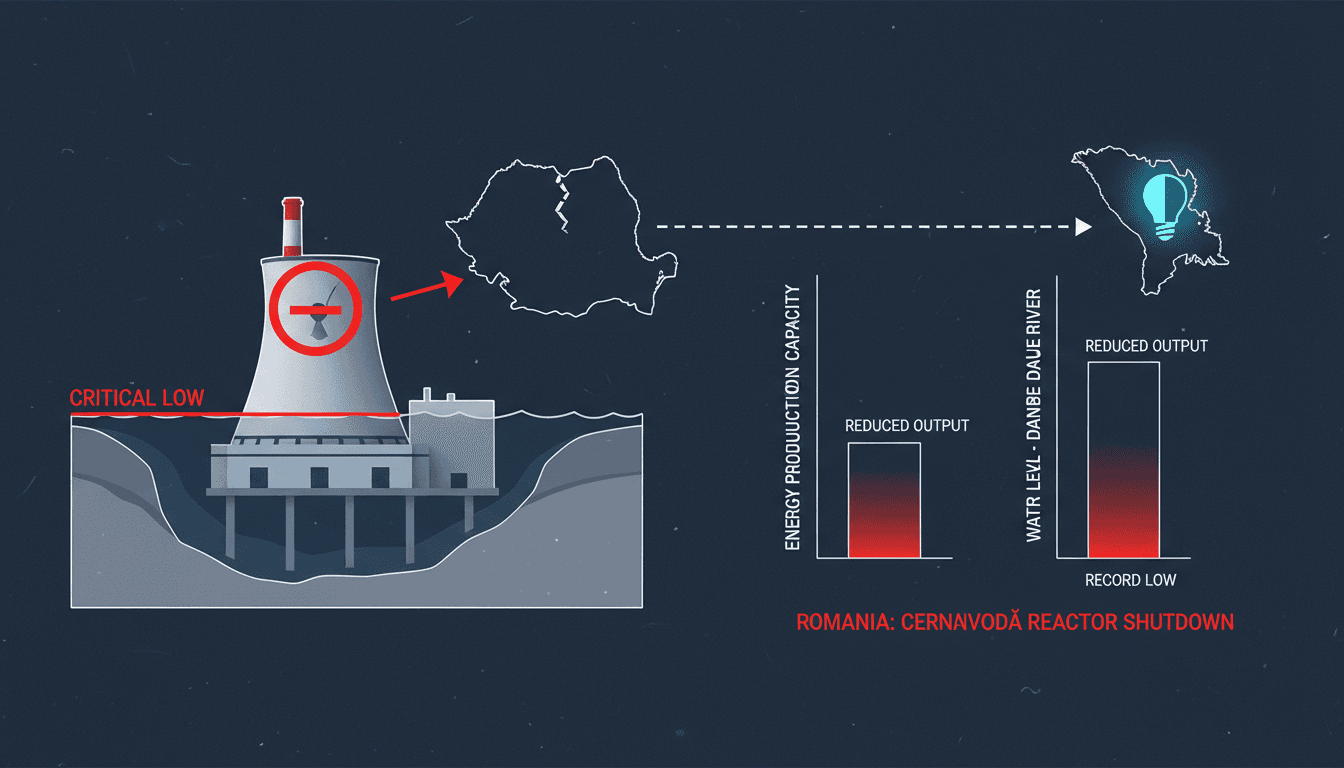 Cernavodă nuclear plant with low water levels in the Danube River