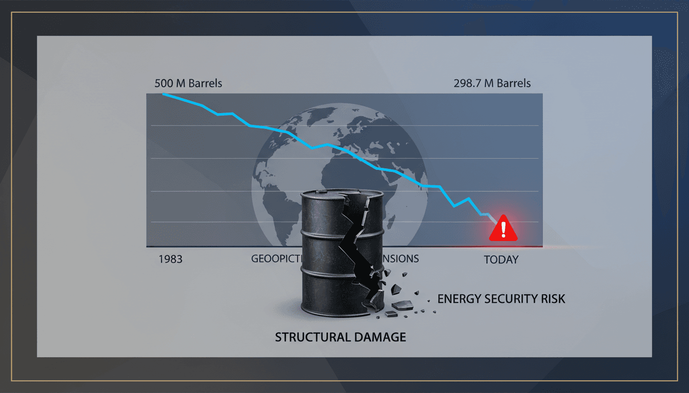 Graph showing the decline of the U.S. Strategic Petroleum Reserve levels over time.