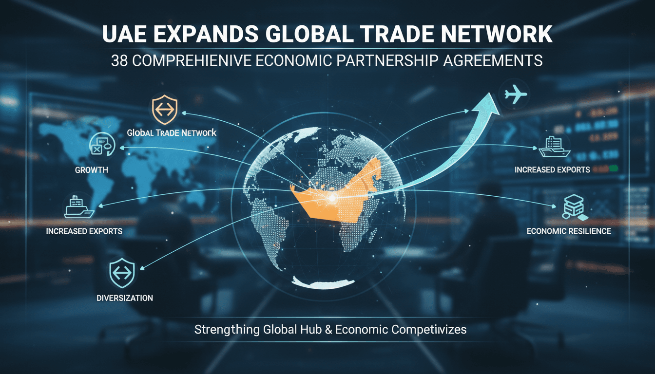 UAE trade agreements infographic showcasing global partnerships