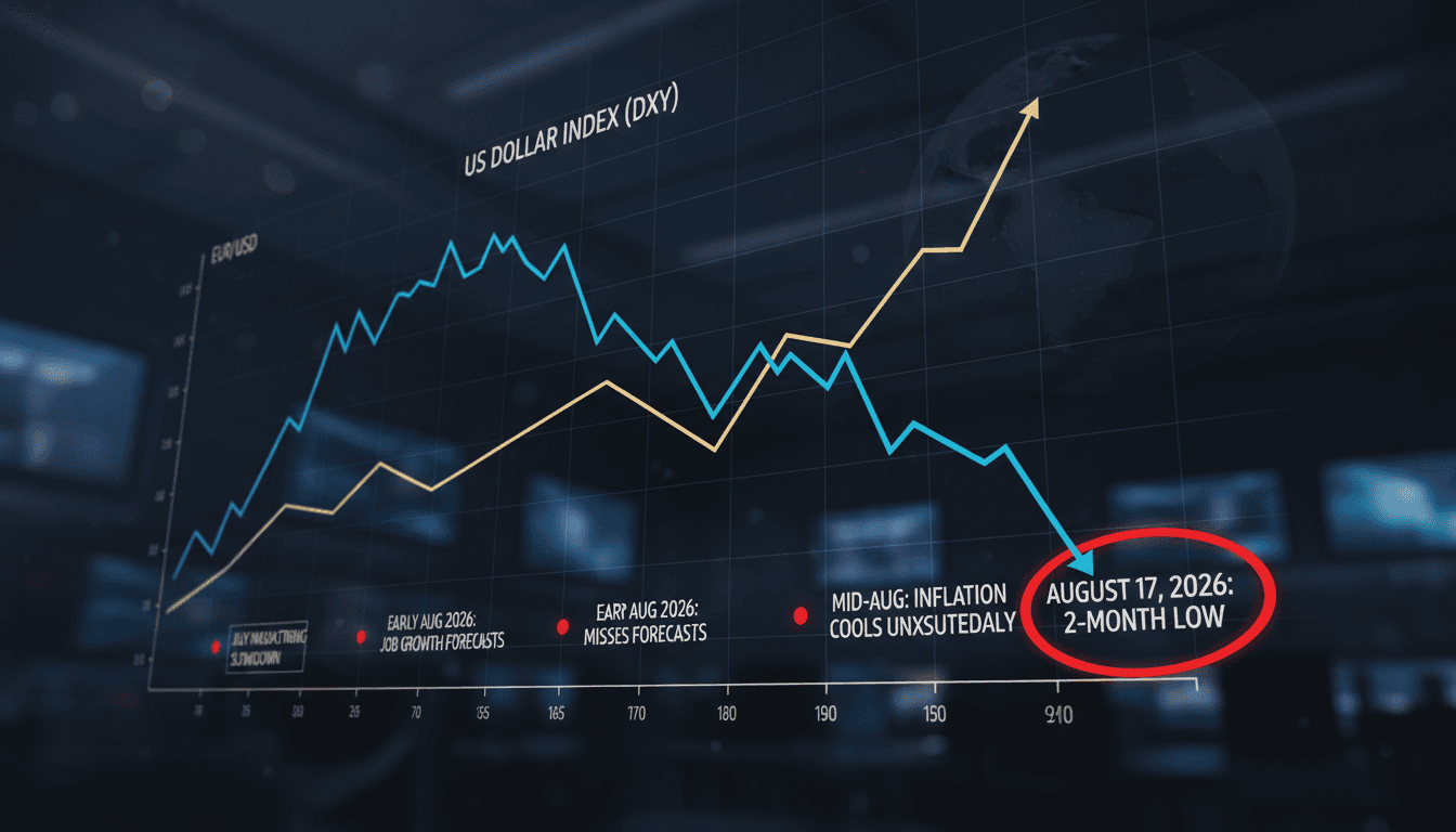 Chart showing the decline of the US dollar against major currencies.