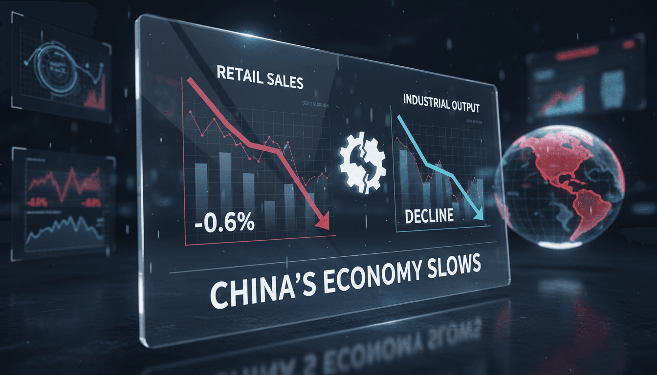 Graph showing decline in China's retail sales and industrial output