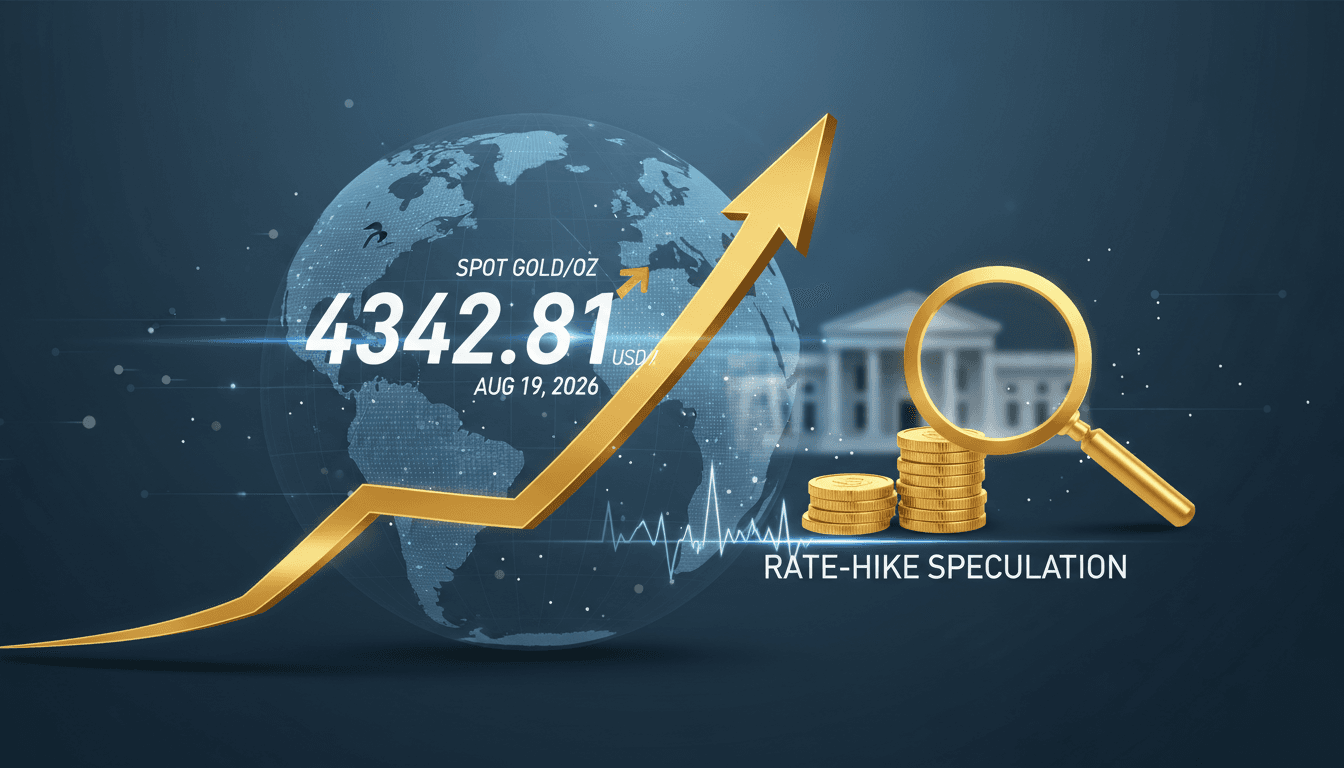 A visual representation of the rising spot gold price at 4,342.81 USD per ounce, highlighting market trends and economic factors.