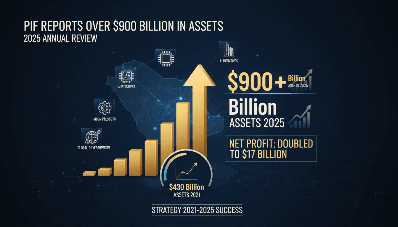 Infographic depicting PIF's asset growth and investment sectors in Saudi Arabia.