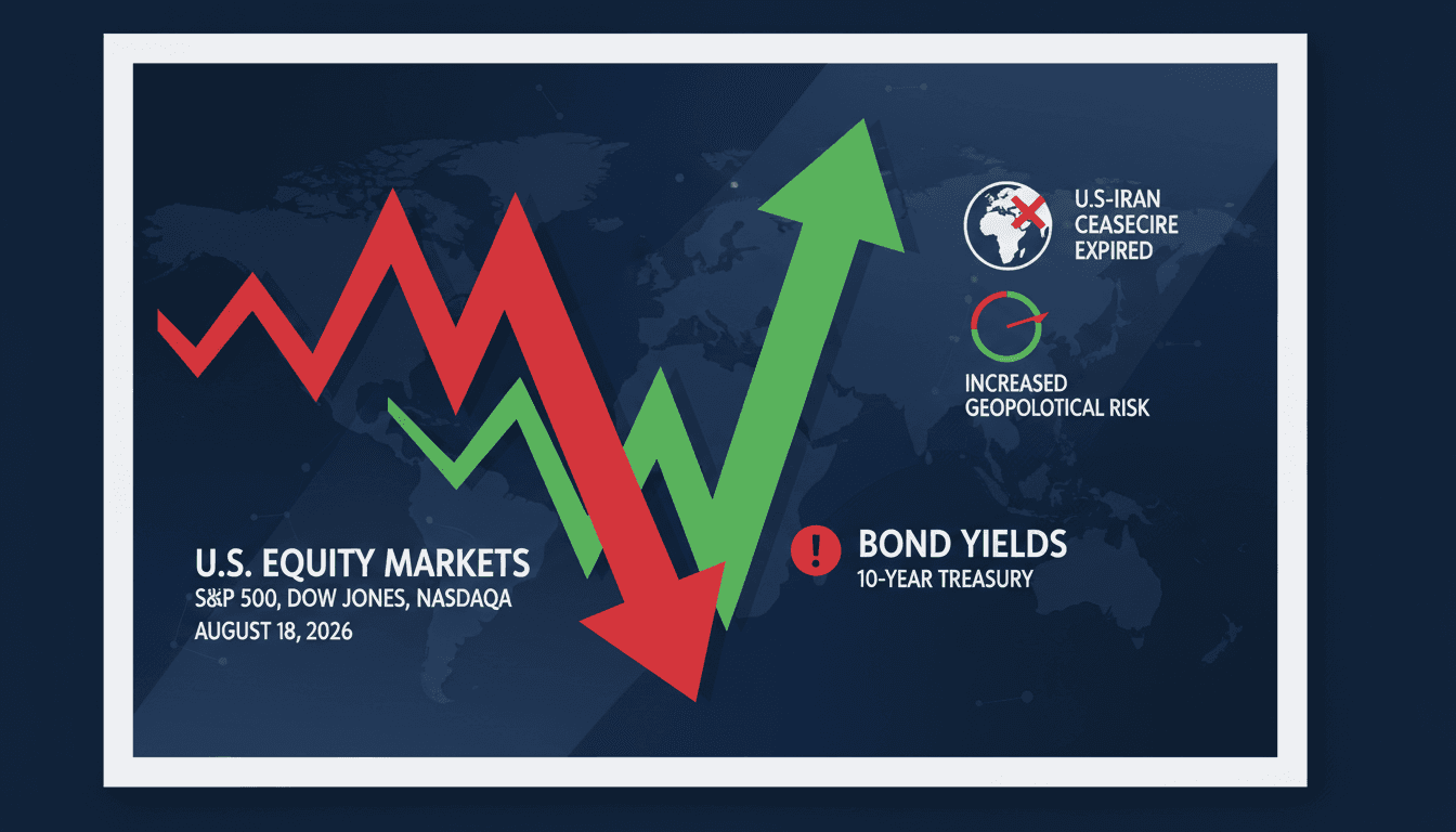 A graphic illustrating the decline of U.S. equity markets and rising bond yields, highlighting the Nasdaq's 1.33% drop.