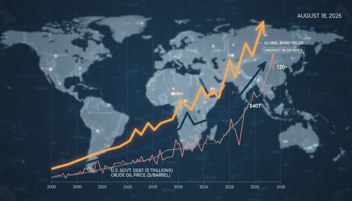 A chart showing the rise in global bond yields and economic indicators like U.S. debt and oil prices.