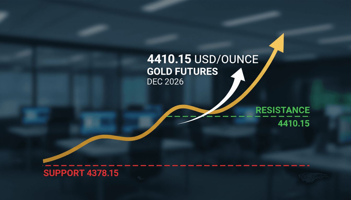 A chart depicting gold futures price movements with key support and resistance levels highlighted.