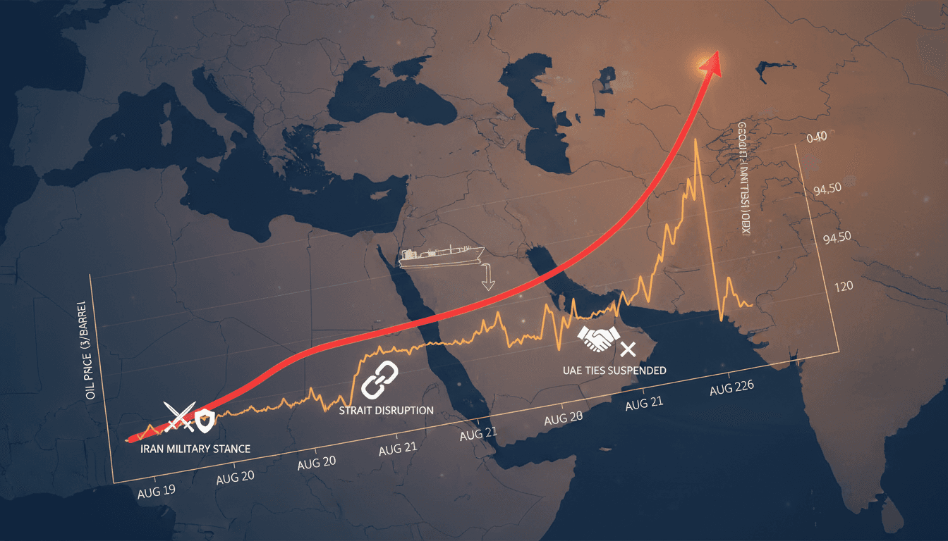 A graph showing rising oil prices alongside geopolitical events in the Middle East.