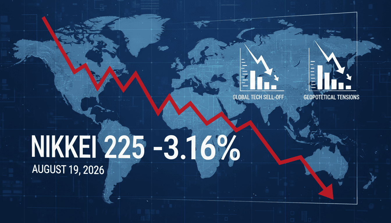 A visual representation of the Nikkei 225 index decline amid global technology market trends.