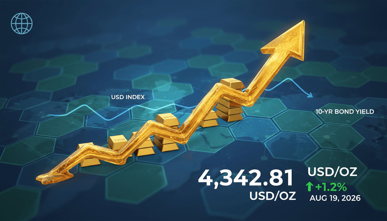 A graph illustrating the rise in spot gold prices alongside economic indicators and market trends.