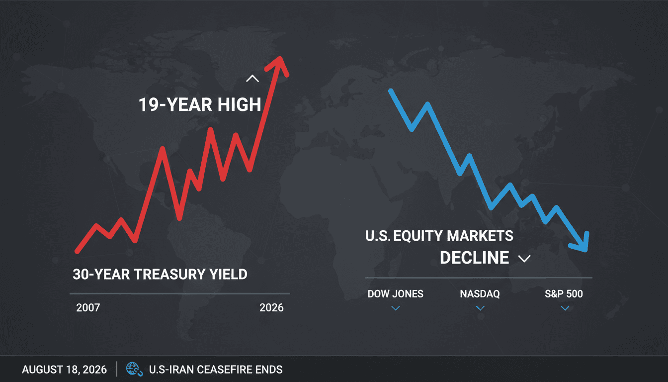 A chart illustrating the rise in 30-year Treasury yields and the decline in U.S. equity markets following geopolitical tensions.