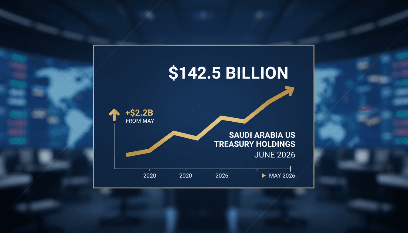 A graph showing Saudi Arabia's US Treasury holdings increase to $142.5 billion in June 2026.
