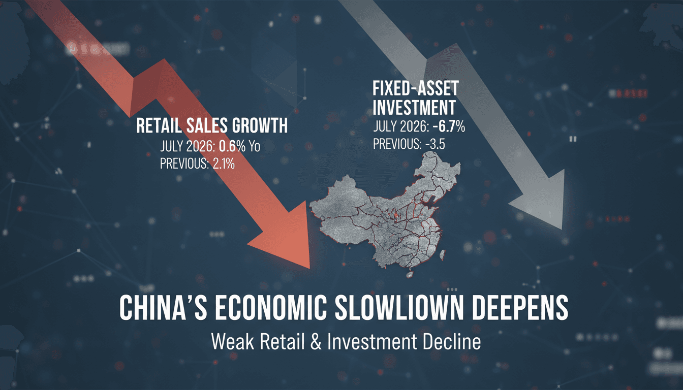 China's Economic Slowdown Deepens with Weak Retail Sales and Investment Decline