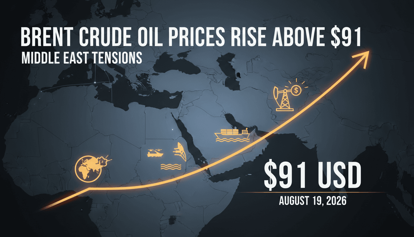 A chart showing the rise of Brent crude oil prices amid geopolitical tensions in the Middle East.