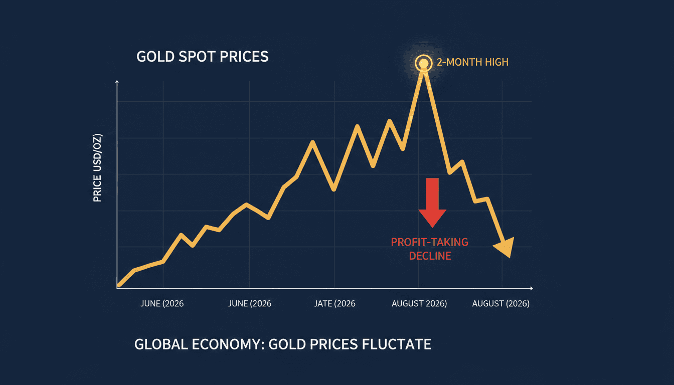 A chart depicting gold price fluctuations, highlighting the peak and retreat in August 2026.
