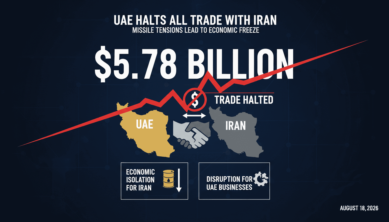 Infographic illustrating the $5.78 billion trade figure between UAE and Iran and its implications.