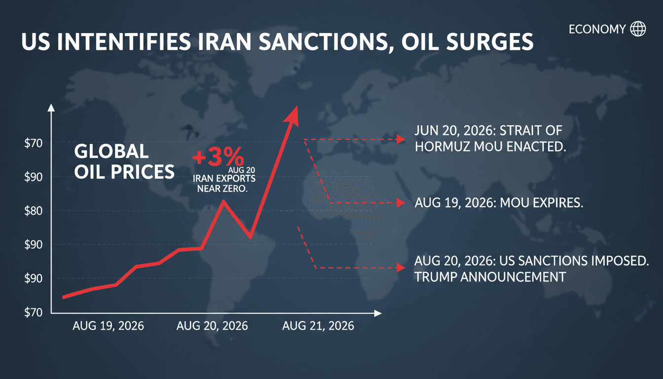 A graph illustrating the rise in oil prices due to US sanctions on Iran after the Hormuz MoU expired.